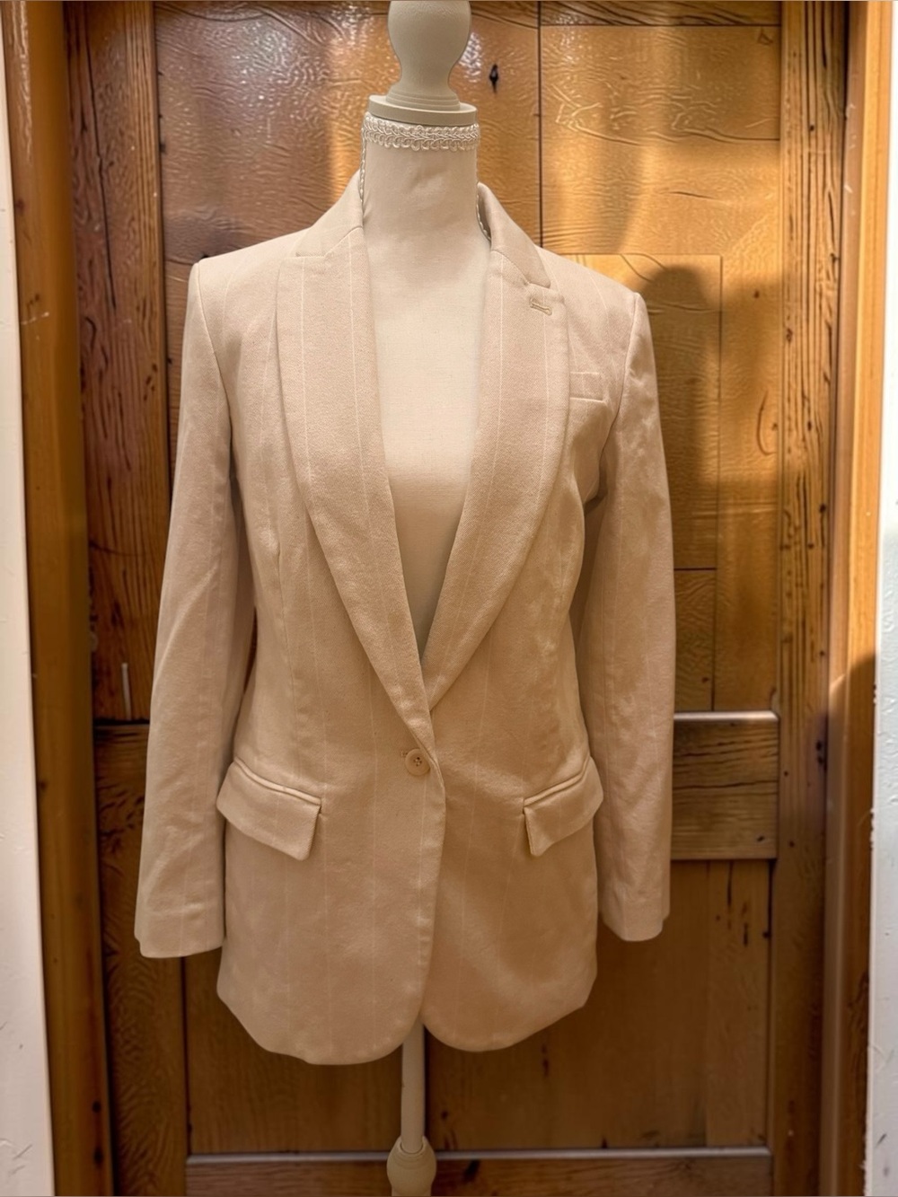 J Crew Reimagined Cotton Pin Striped Single-Button Blazer EUC